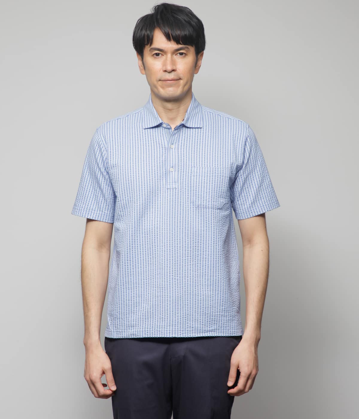 COOL COMFORT(吸水速乾)】ジャージーサッカーストライプポロシャツ