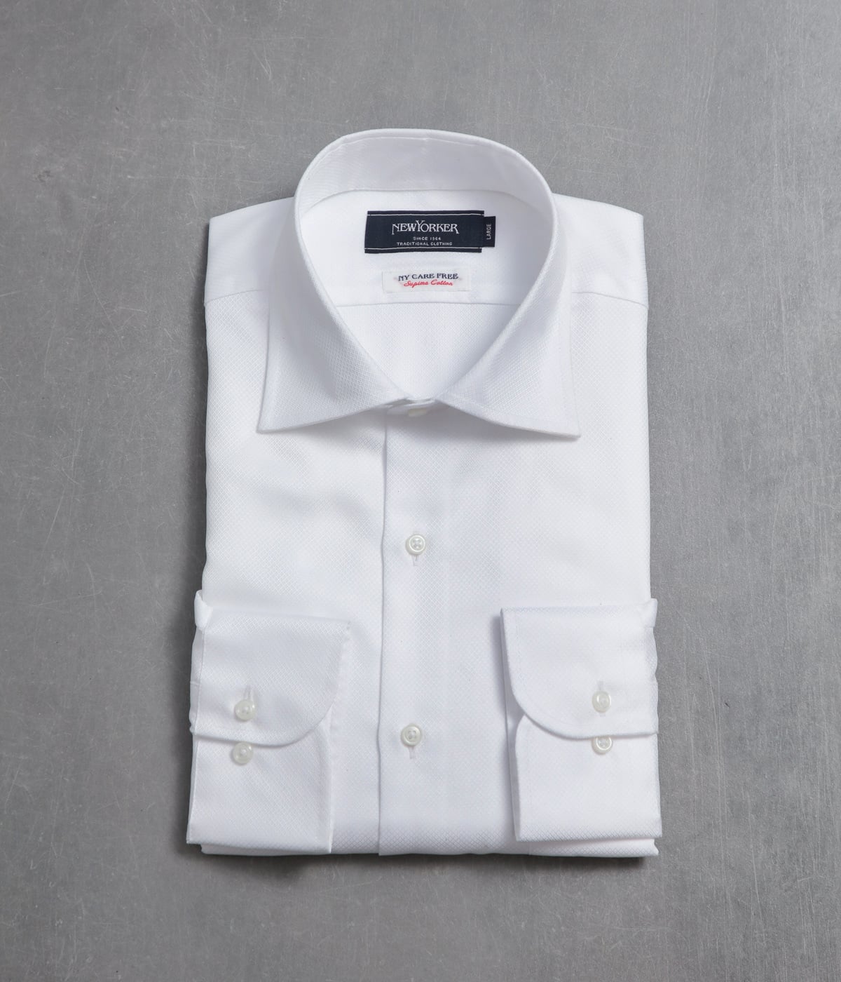 【NY CARE FREE・SUPIMA COTTON】ドビー 無地 長袖ワイドスプレッドカラーシャツ