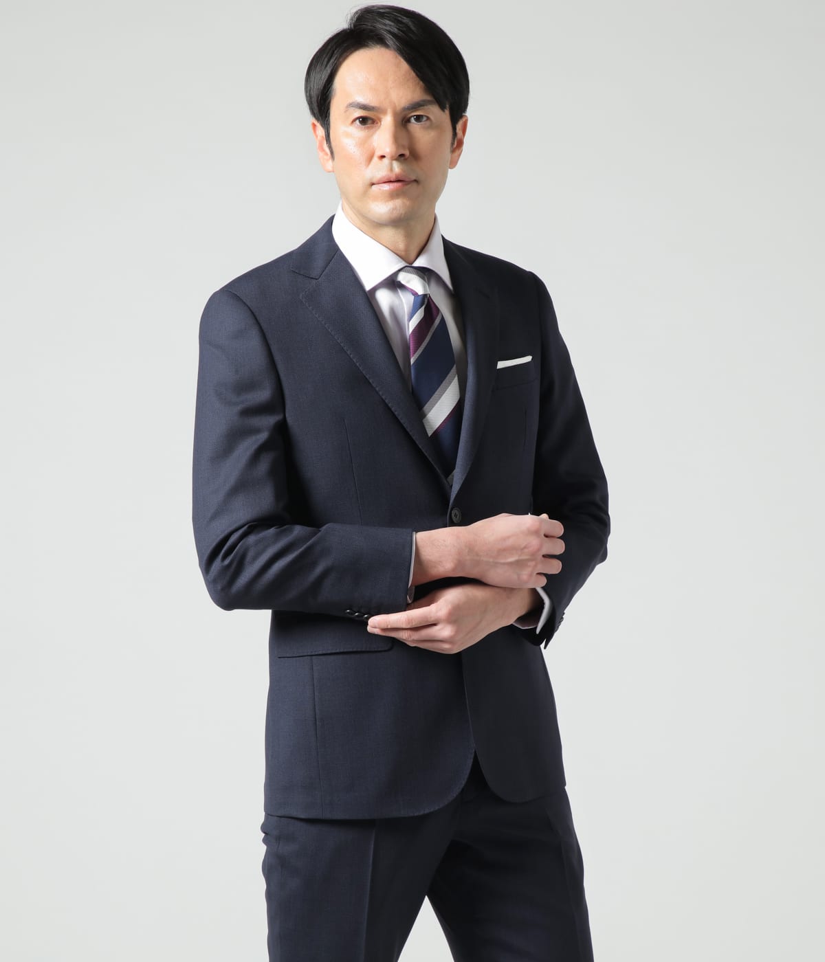 美品】THE SUIT COMPANY トラベルスーツ チェック ネイビー L 