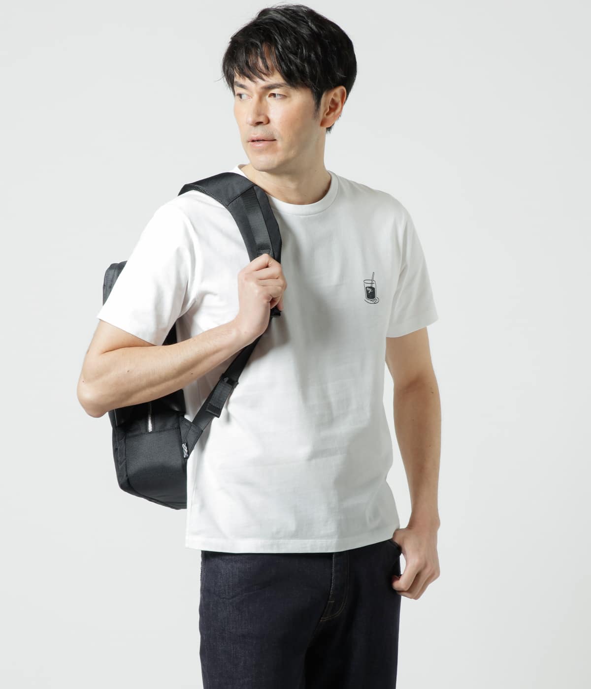 天竺 アイスコーヒープリント クルーネック Tシャツ
