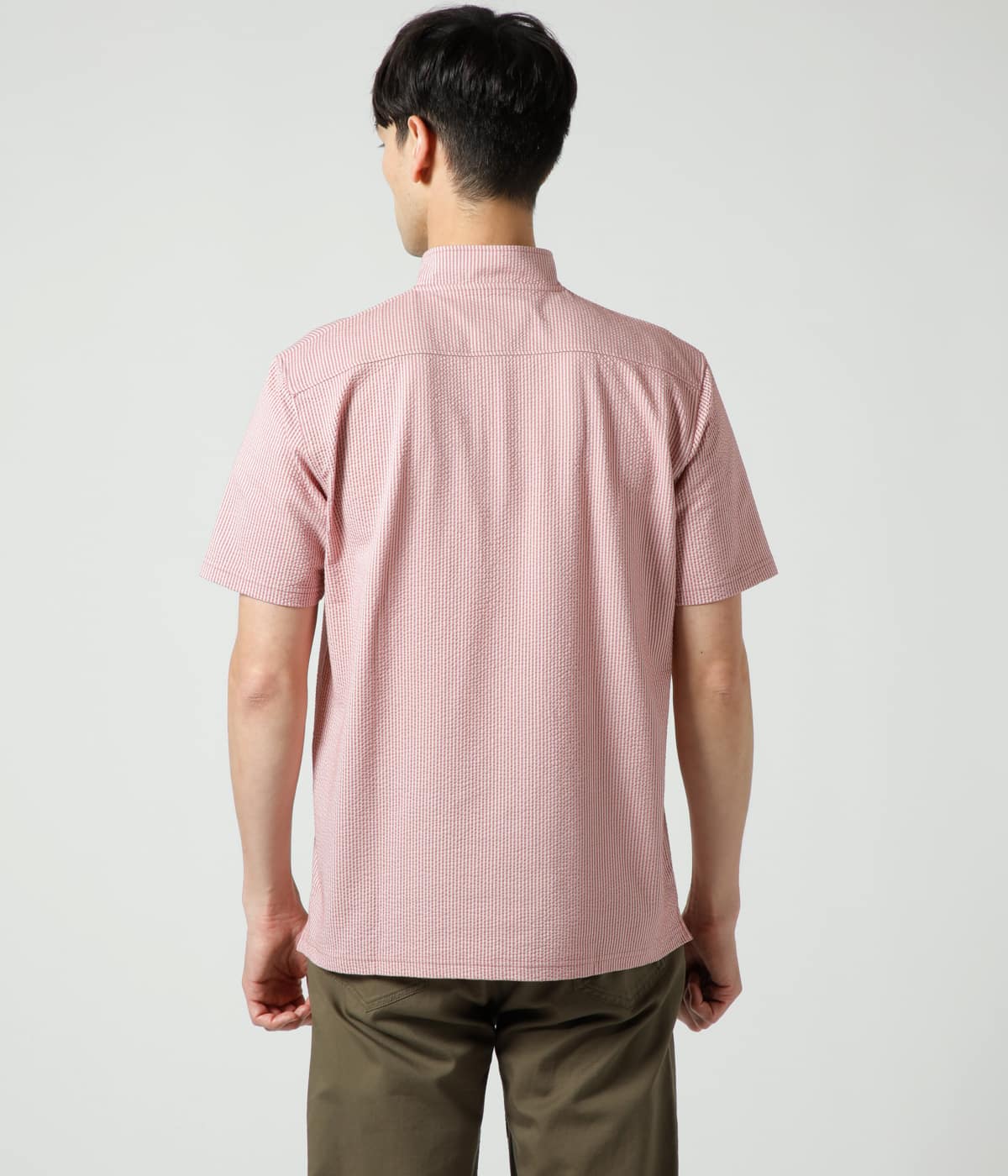 COOL COMFORT(吸水速乾)】シアサッカー ナローストライプ ハーフZIP