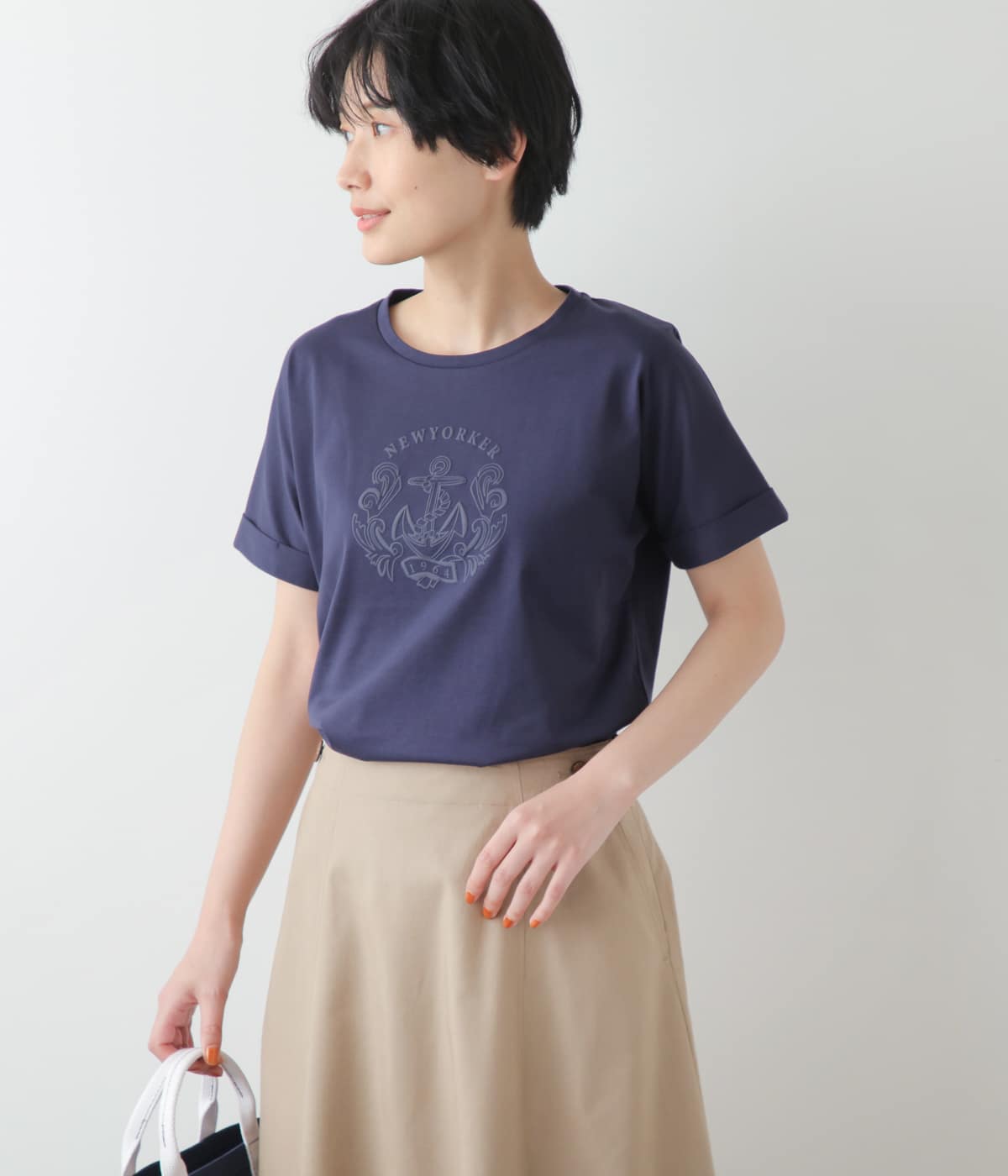 NY.ONLINEのコットン天竺 フレンチスリーブプリントTシャツ