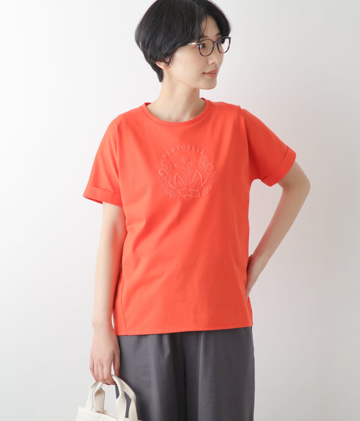 コットン天竺 フレンチスリーブプリントTシャツ