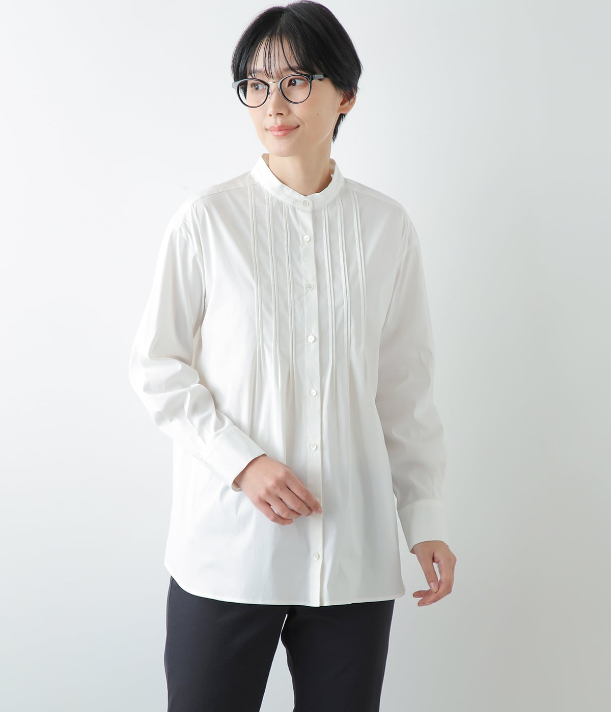 【L】コンパクトブロード ピンタックシャツ ホワイト