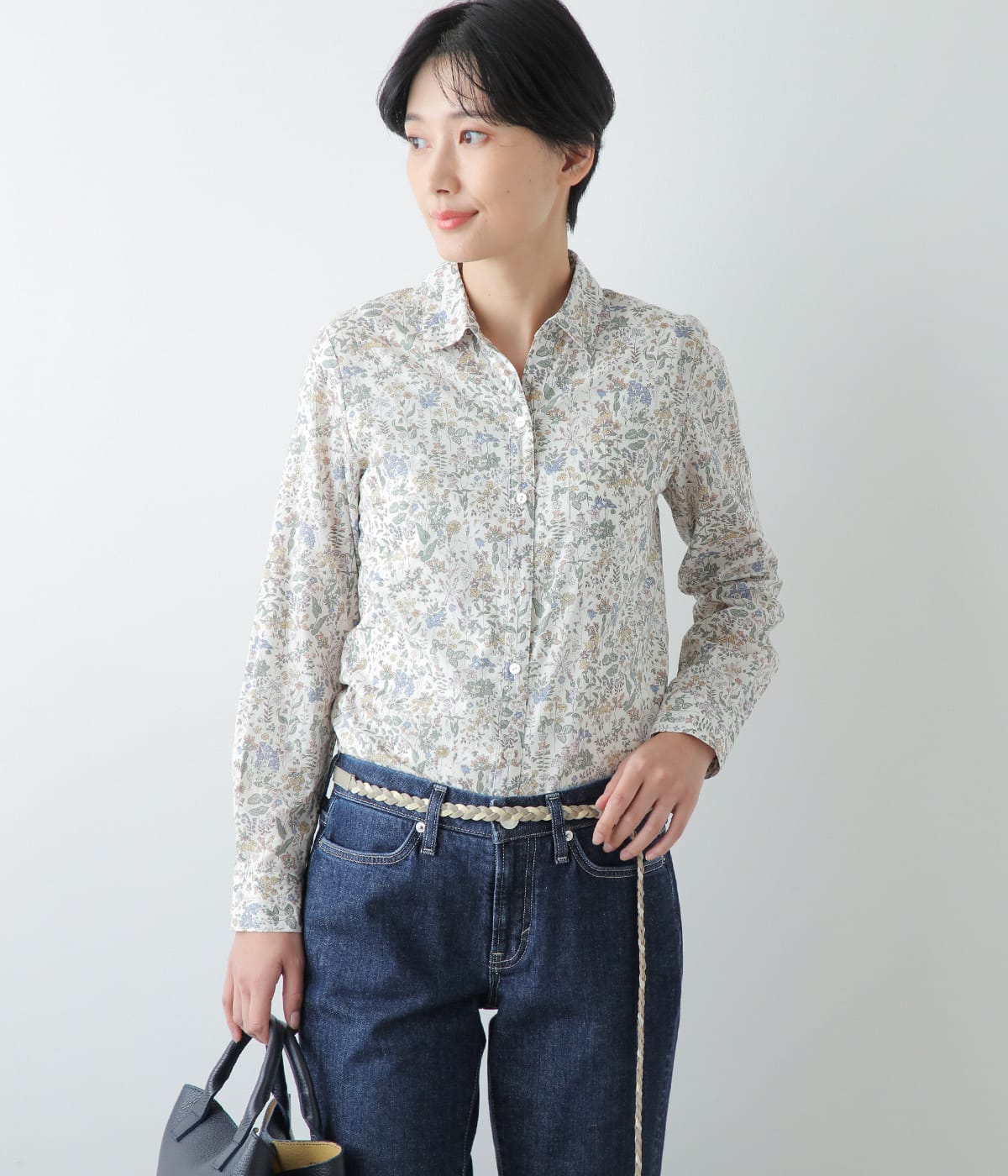 【L】Field Flowersリバティプリント スキッパーカラーシャツ