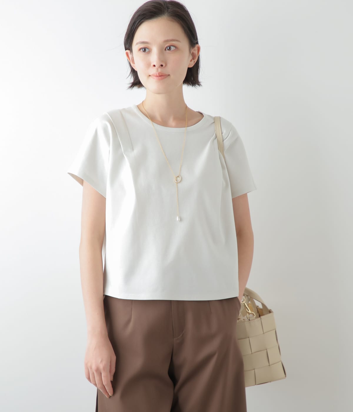 L】【接触冷感】コットンポンチ tシャツ Tシャツ ショルダータックプルオーバー