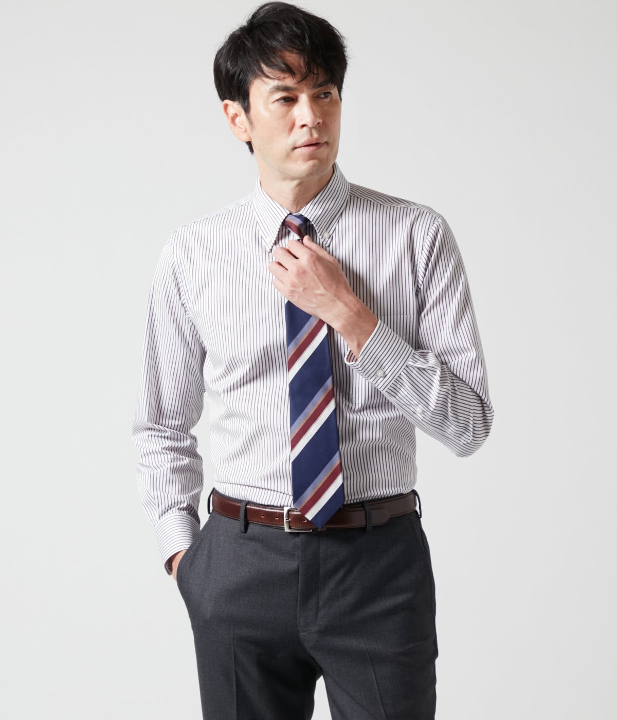 EASY CARE ツインストライプ 長袖ボタンダウンシャツ