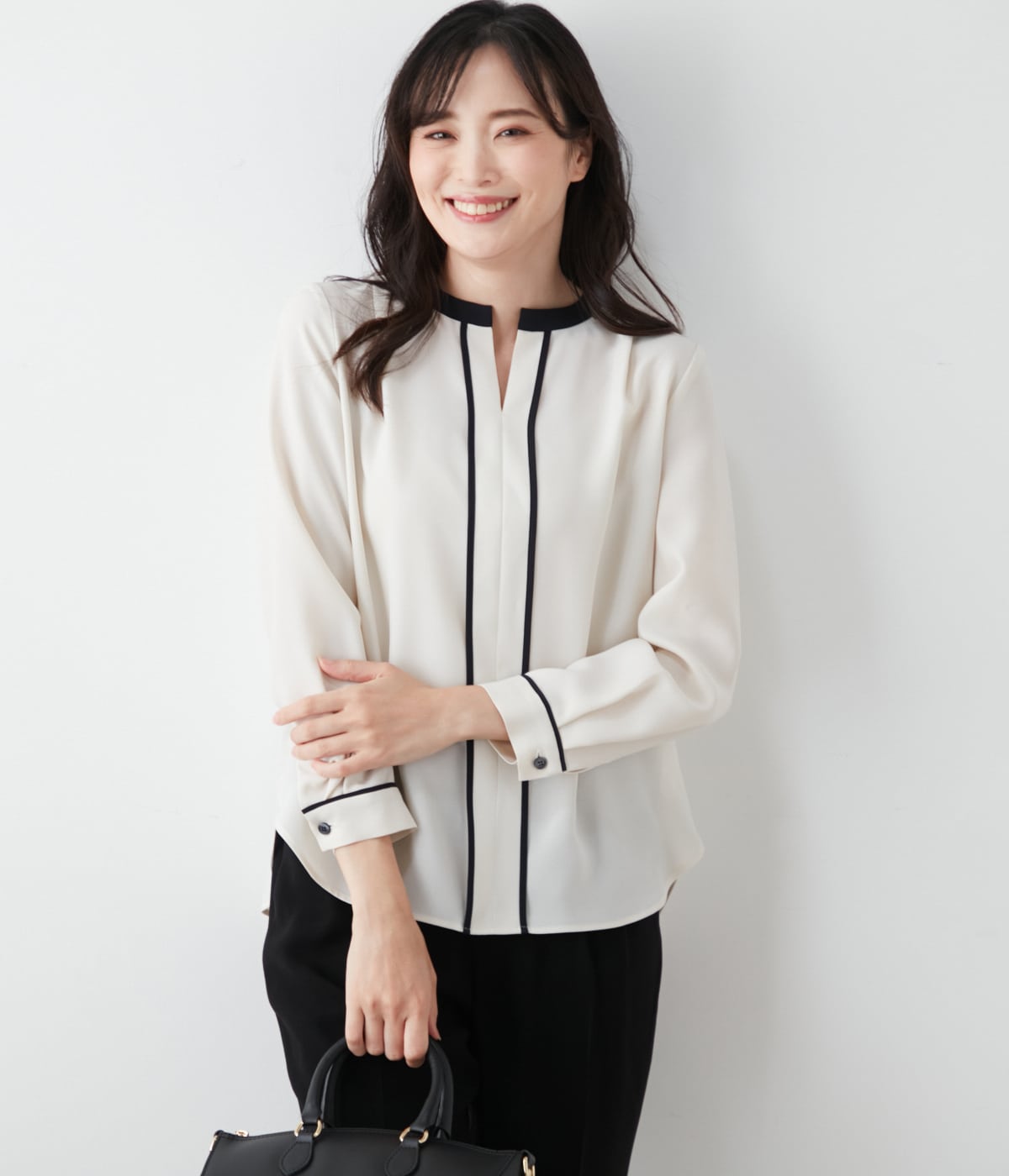 【WEB限定】DONEEYU(ドニーユ) ストレッチツイル バイカラーブラウス