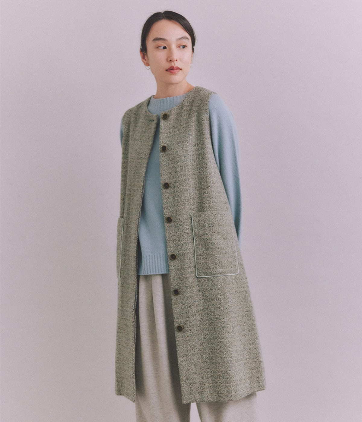 Mixcolor Tweed ロングジレワンピース