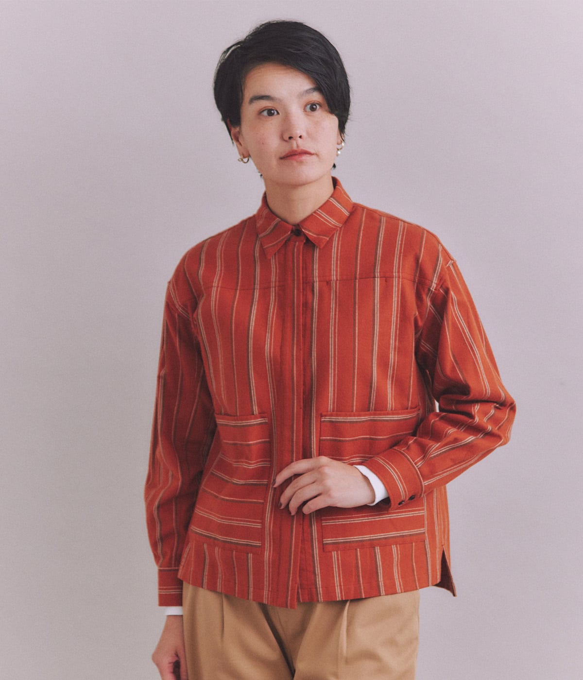 Organic Cotton Stripe ビッグポケットシャツ