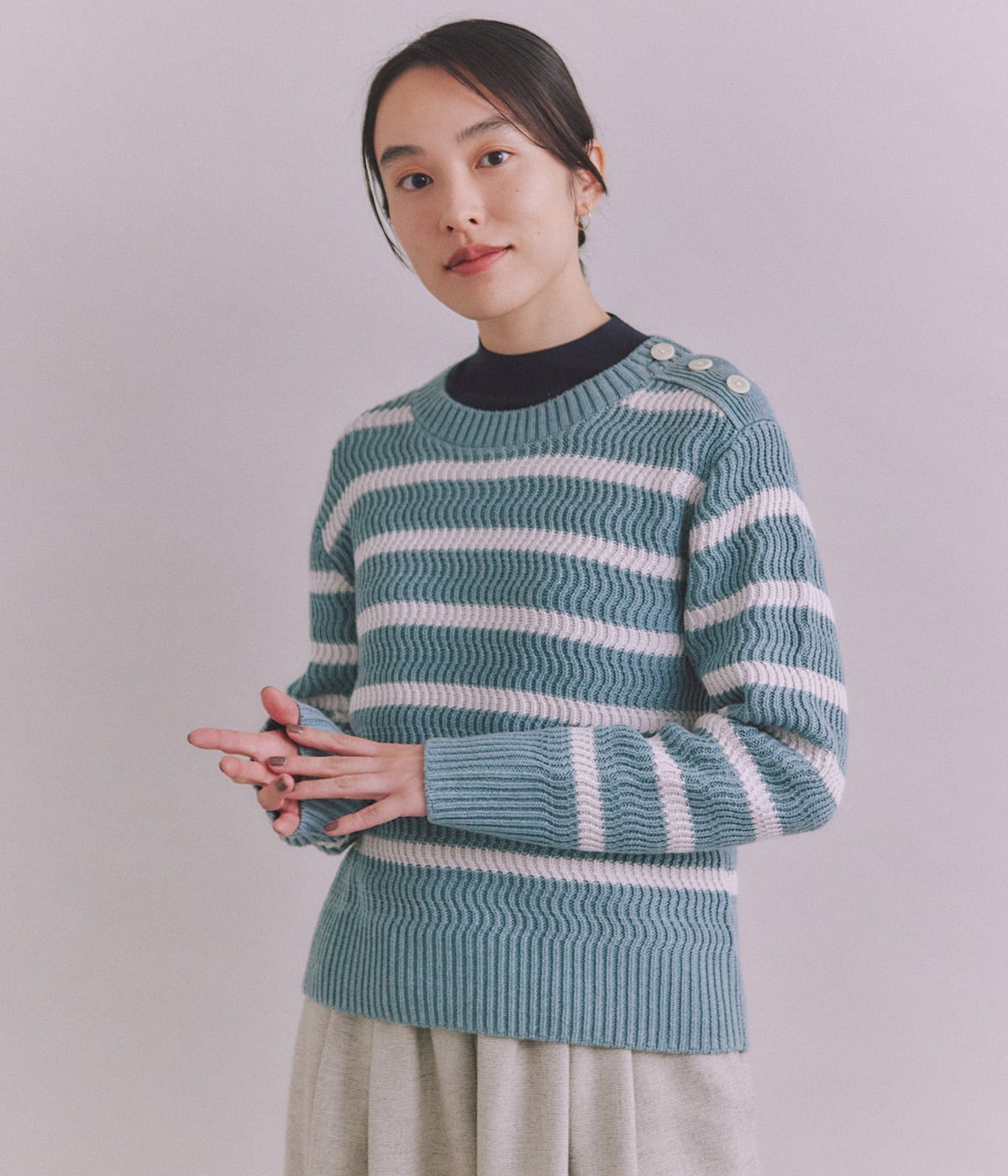 BLENDED COTTON 振り柄ボーダーニット
