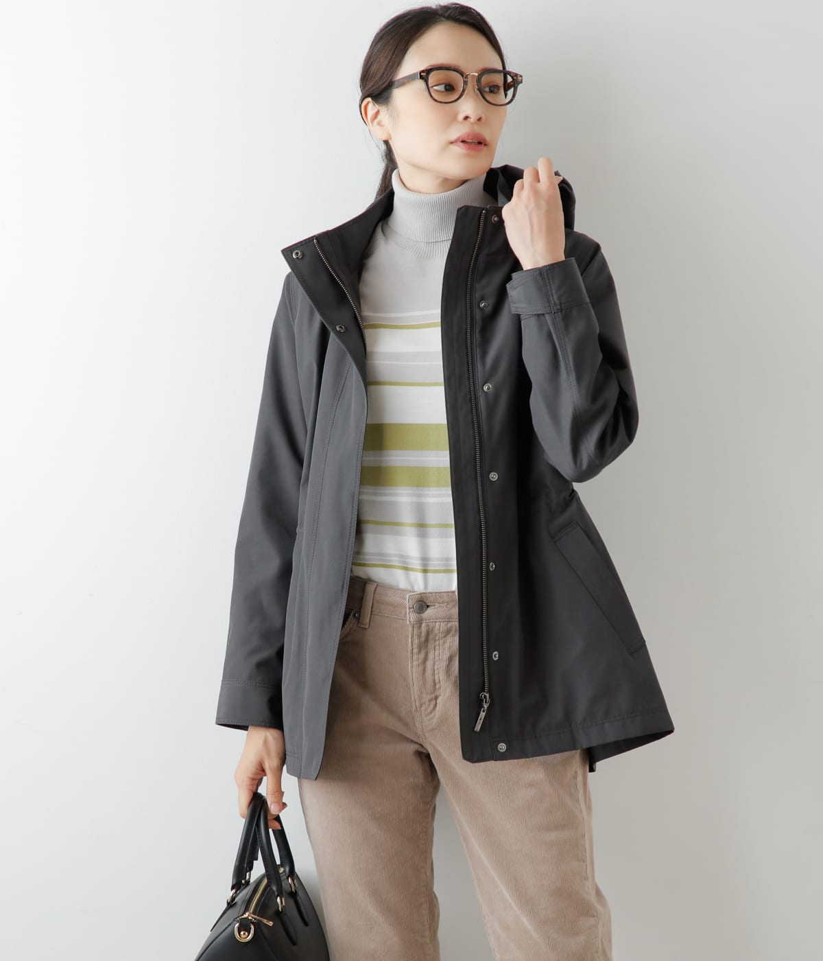 NY.ONLINEのポリエステルウールグログラン フーデットマルチウェイアウター