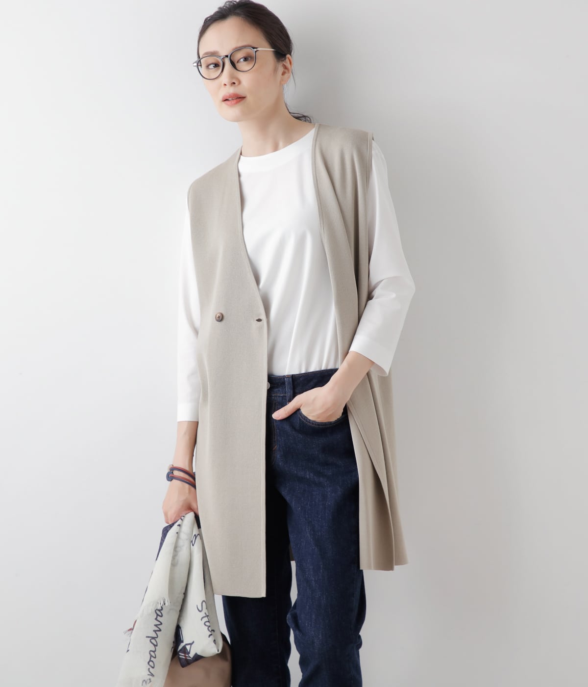 NEWYORKERの【手洗い可能】TC総針 ダブルブレストニットジレ