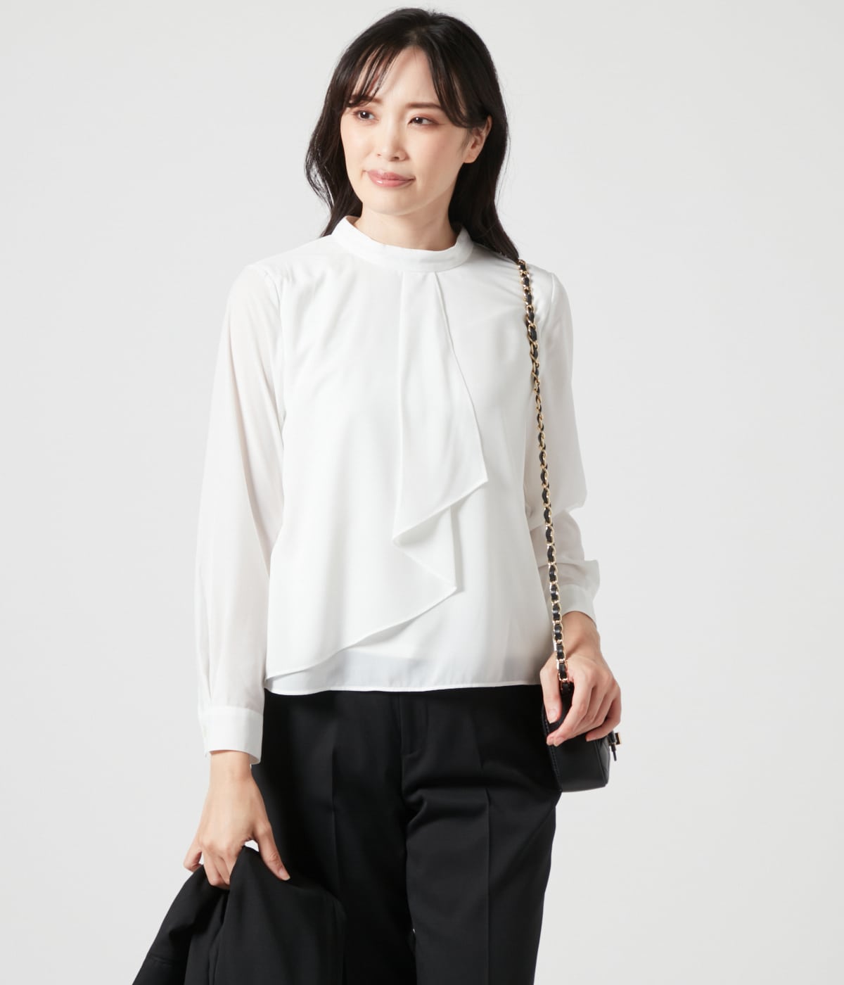 【L】TR天竺シルキーナデシン ラッフルフリル長袖カットソー