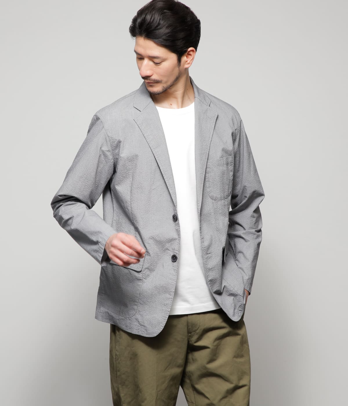 the wardrobe. newyorkerの【吸水速乾・ウォッシャブル】COOL COMFORT 千鳥 ワッシャー カミ―チャジャケット