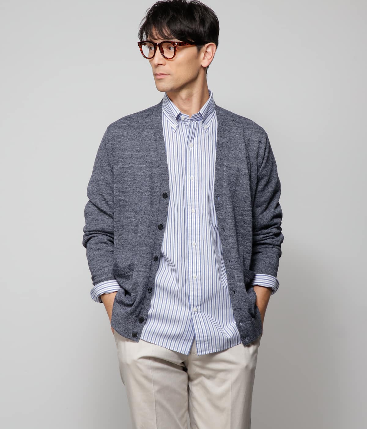 the wardrobe. newyorkerの【ウォッシャブル】リネンポリエステル カーディガン