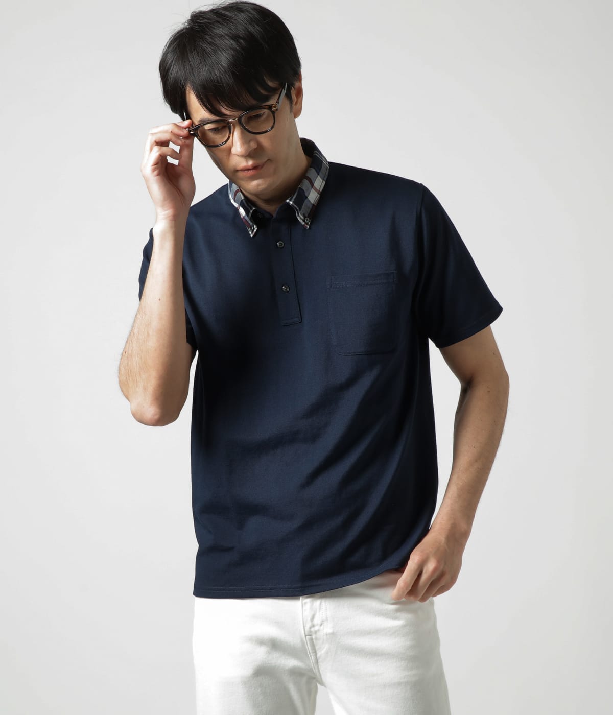 【吸水速乾】COOL COMFORT ハウスタータン布帛襟 ボタンダウンポロシャツ
