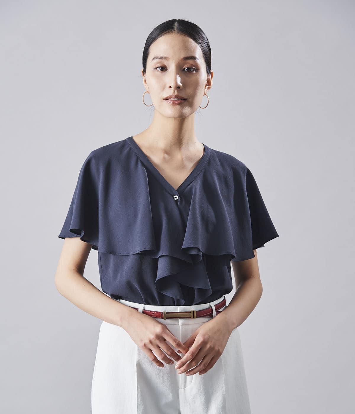 NY.ONLINEのジョーゼットクレープ ケープ風フリルブラウス
