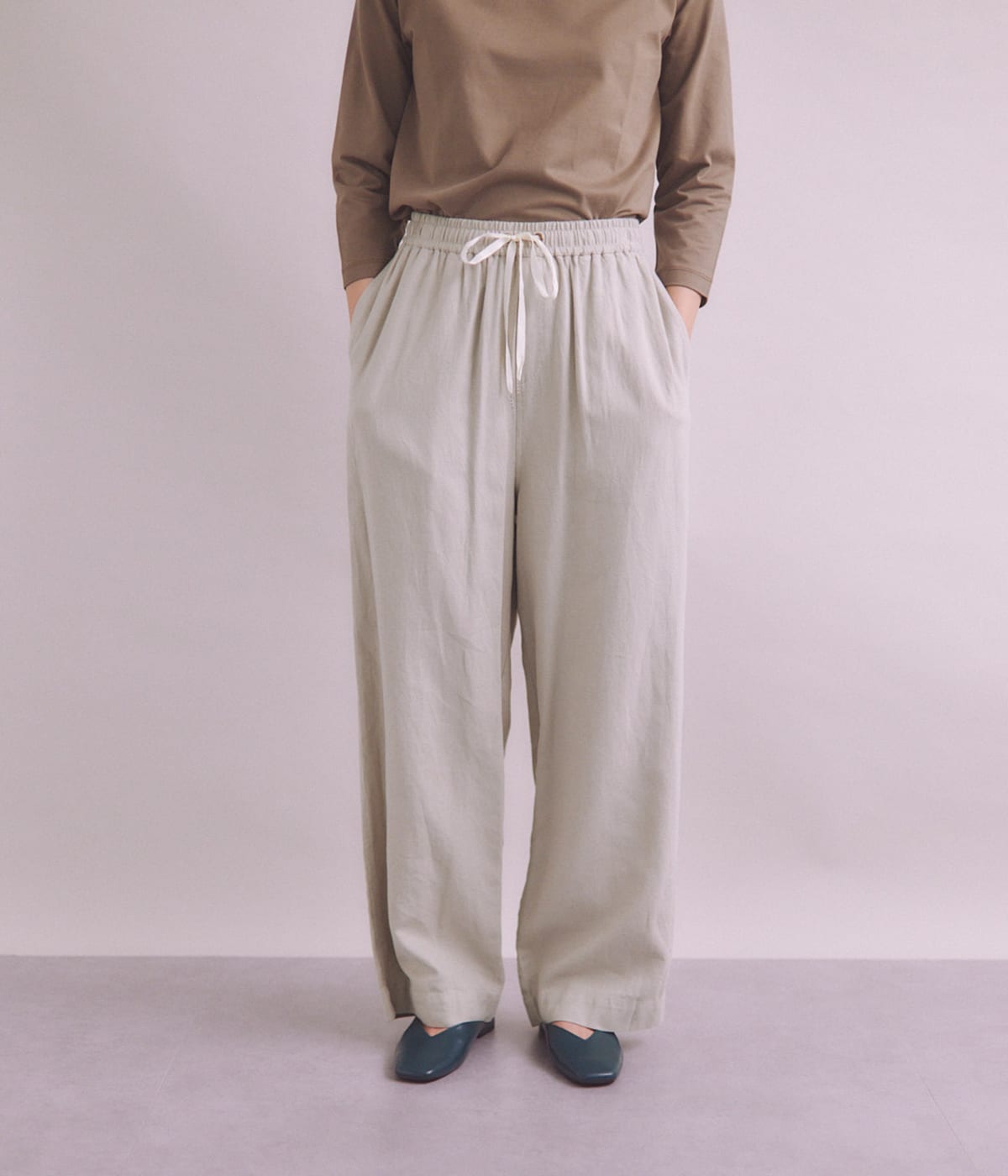 Organic Cotton Twill ドローストリングワイドパンツ