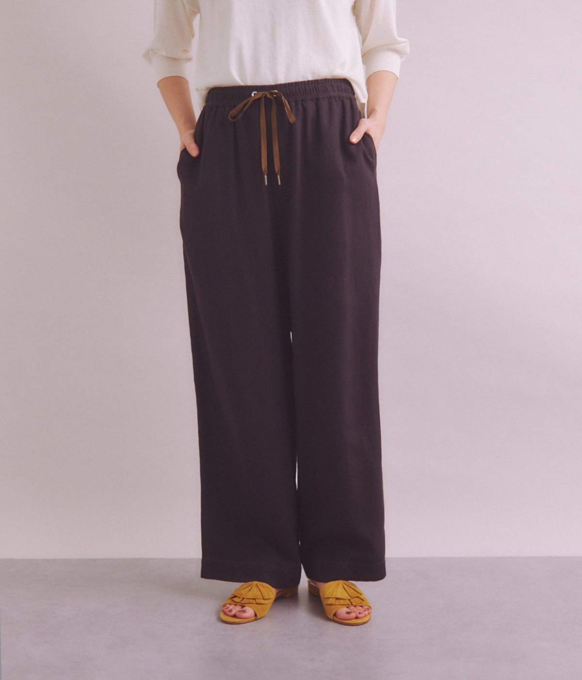 Organic Cotton Twill ドローストリングワイドパンツ