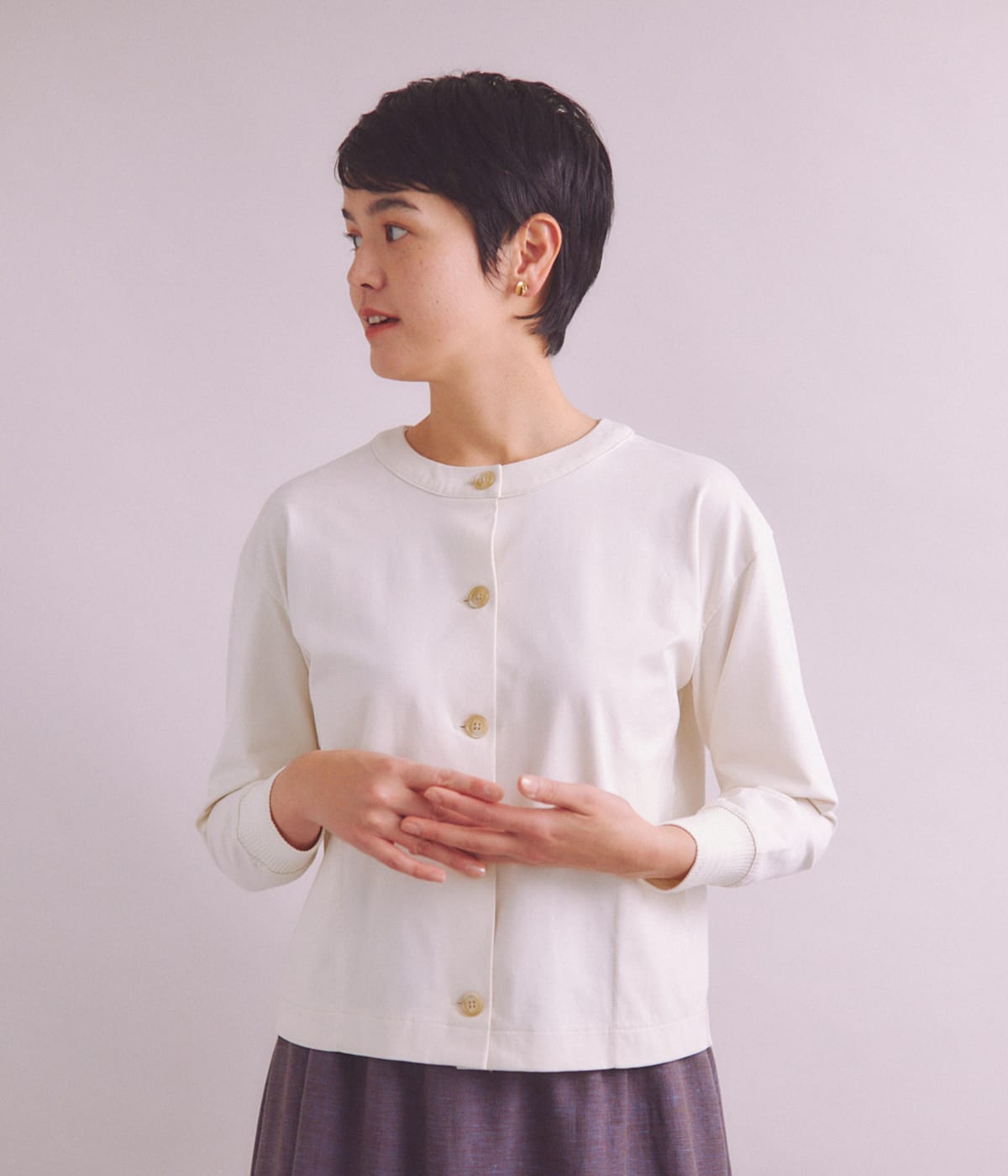 ［LOTUS×FRESCA］Jersey 袖リブクルーネックカーディガン