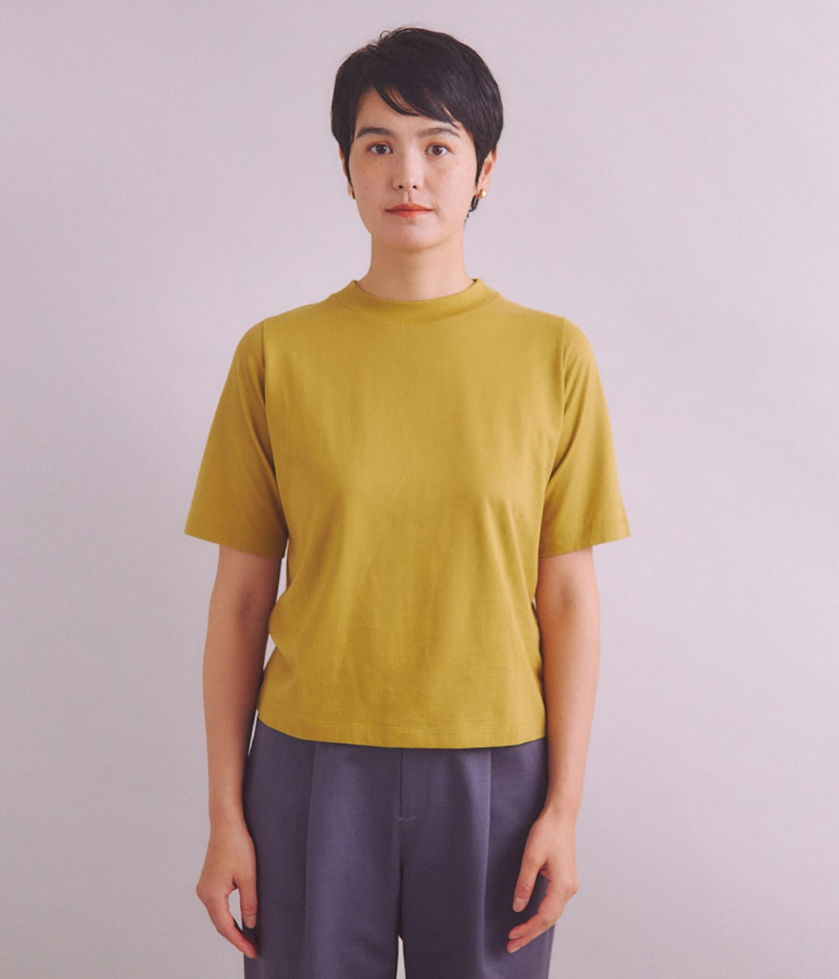 NEWYORKERの［Elama］Organic Cotton Cross Jersey 5分袖モックネックプルオーバー