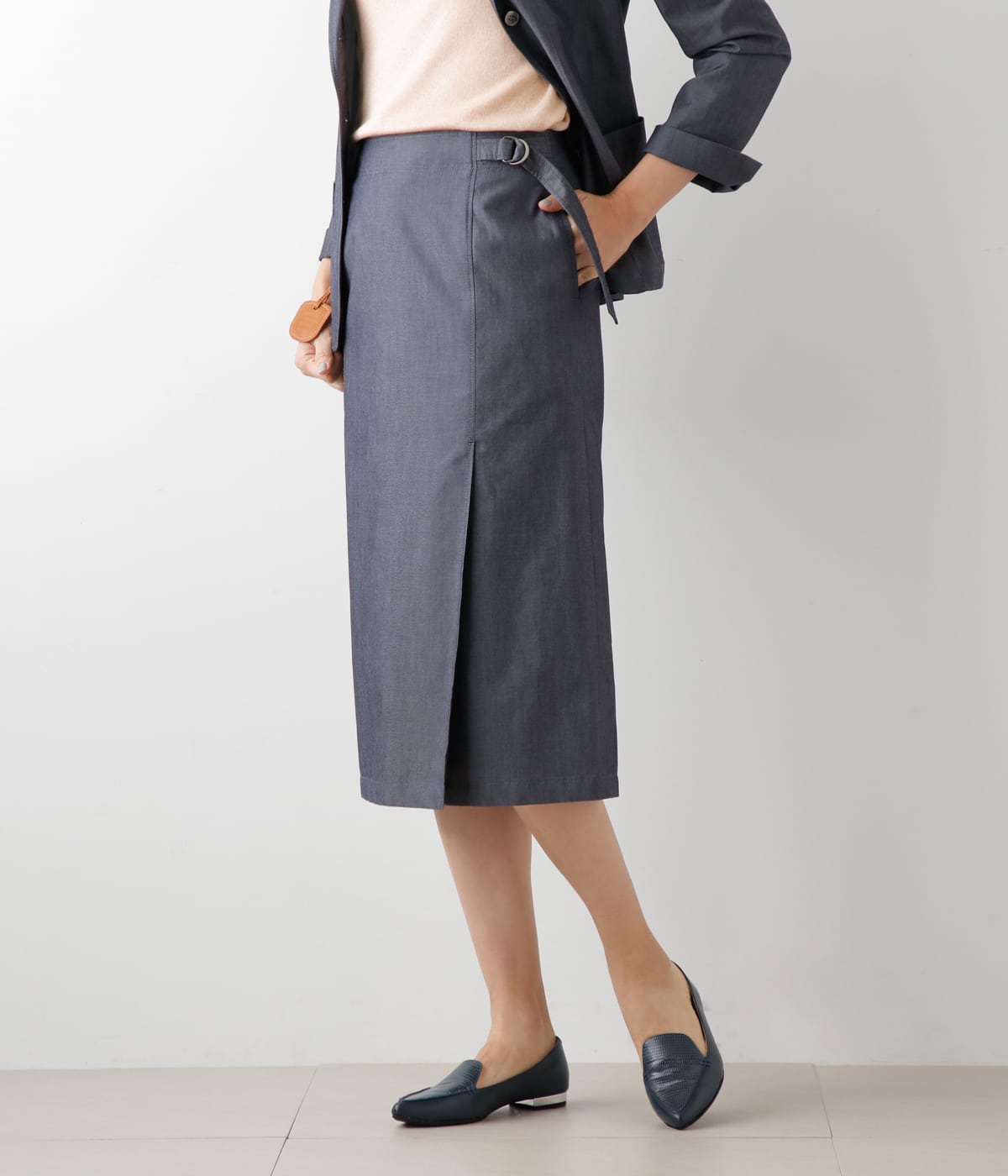 【L】【ウォッシャブル】TRADITIONAL SPIRITS ストレッチデニム ラップ風スカート