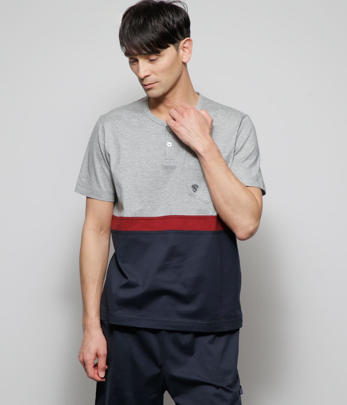 天竺 無地 ヘンリーネック 半袖Tシャツ＆ハーフパンツ