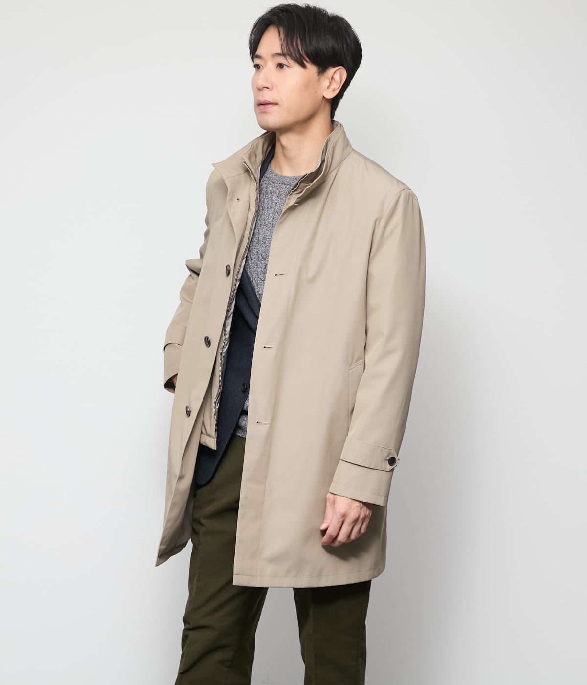 WOOLIAN PLAIN レイヤードスタンドカラーコート