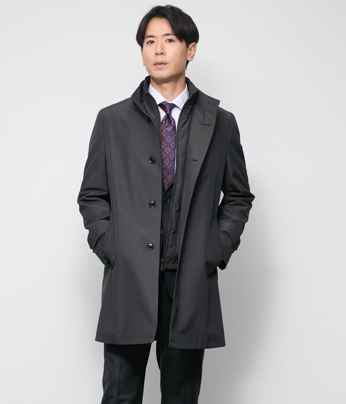 WOOLIAN PLAIN レイヤードスタンドカラーコート