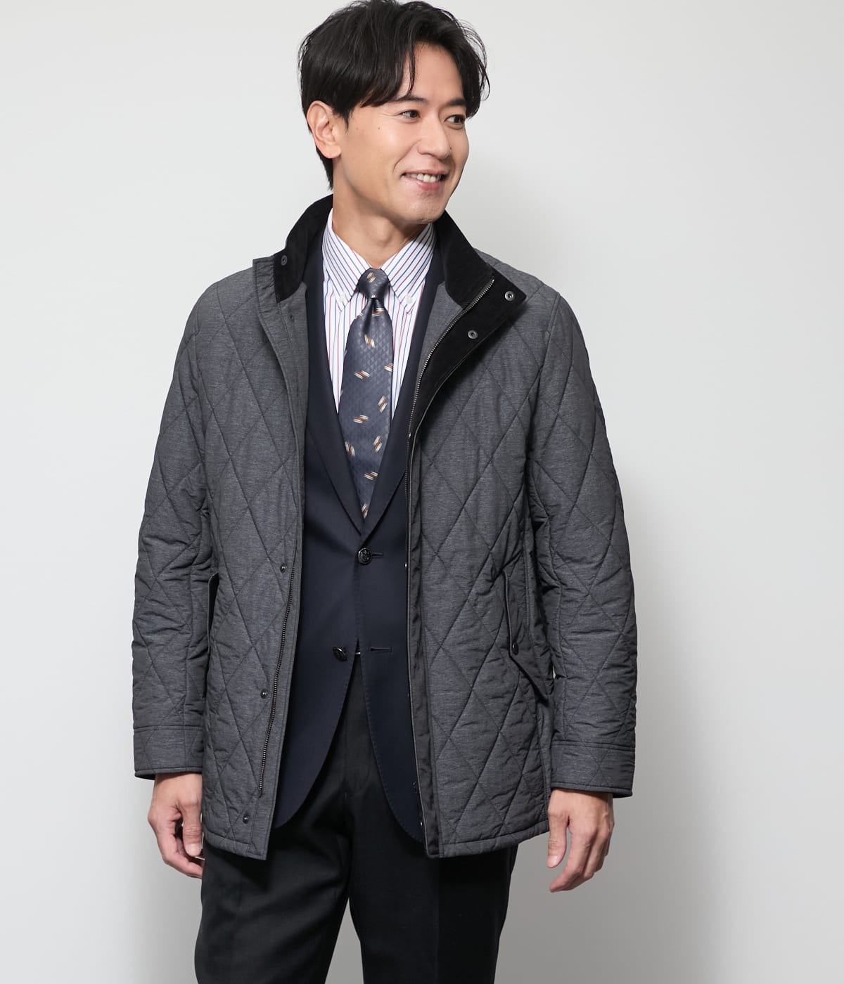 【撥水】メランジ調タフタ キルティングアウター