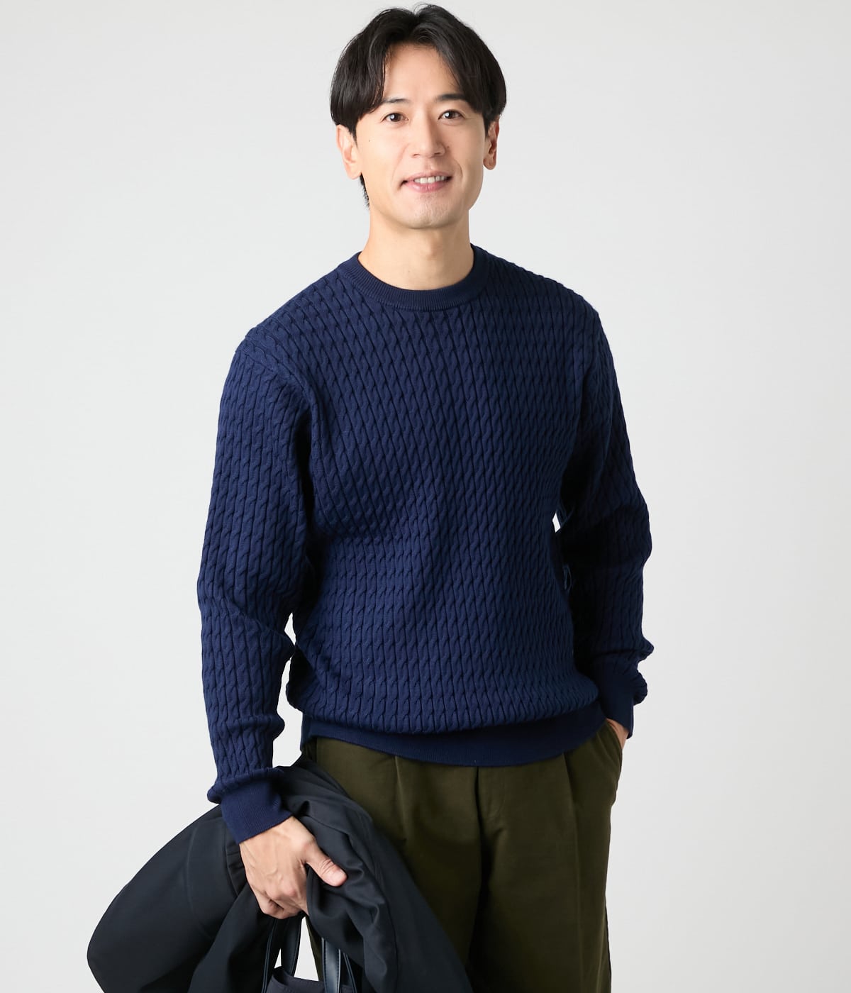 【ウォッシャブル】ケーブル クルーネックプルオーバーニット