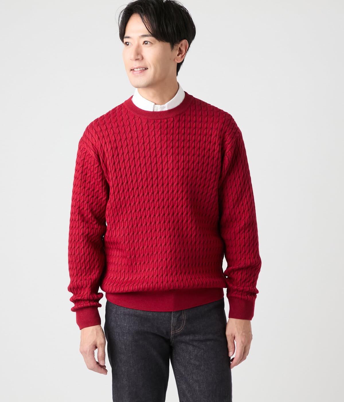 【ウォッシャブル】ケーブル クルーネックプルオーバーニット