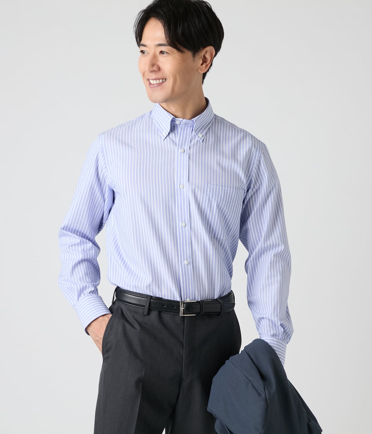 NY CARE FREE ストライプ 長袖ボタンダウンシャツ