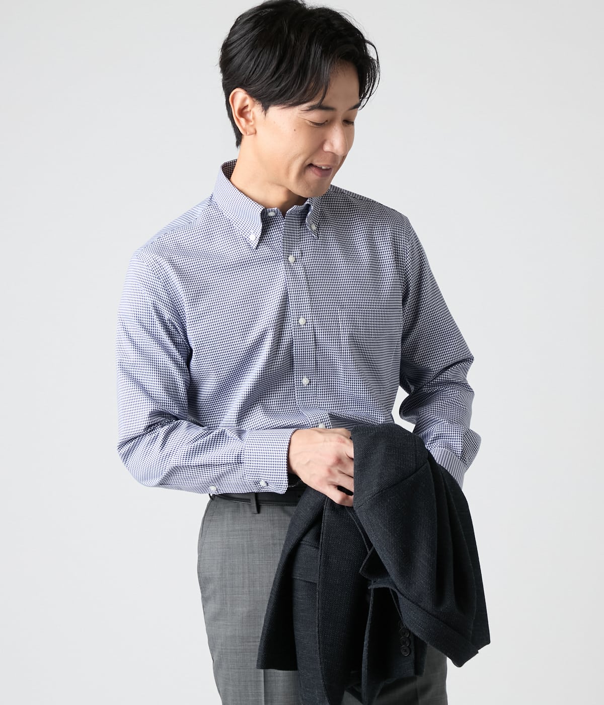 NY CARE FREE ドビー小紋柄 長袖ボタンダウンシャツ