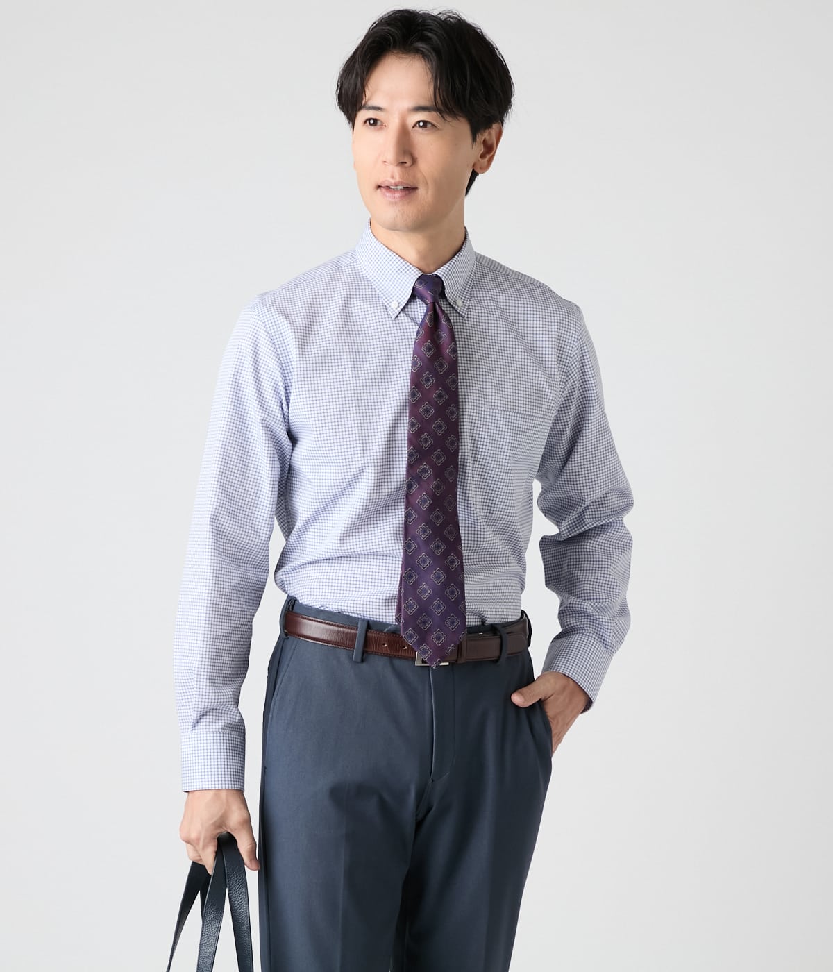 NY CARE FREE グラフチェック 長袖ボタンダウンシャツ