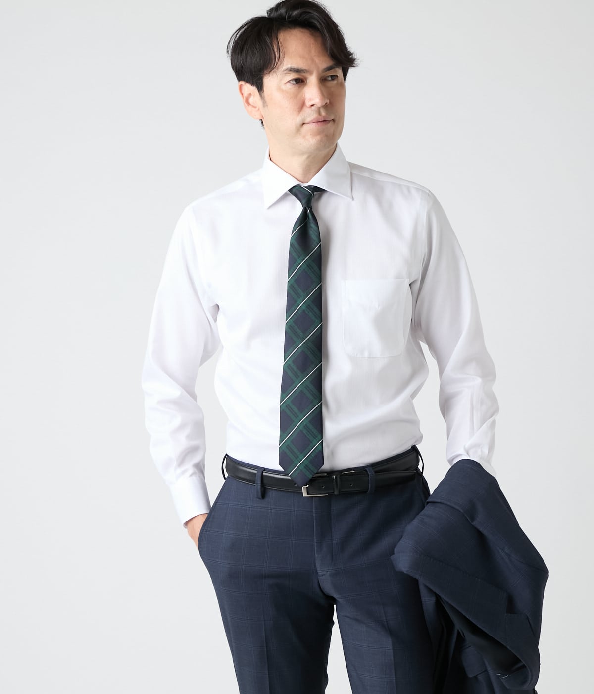 NY CARE FREE ドビーストライプ 長袖ワイドカラーシャツ