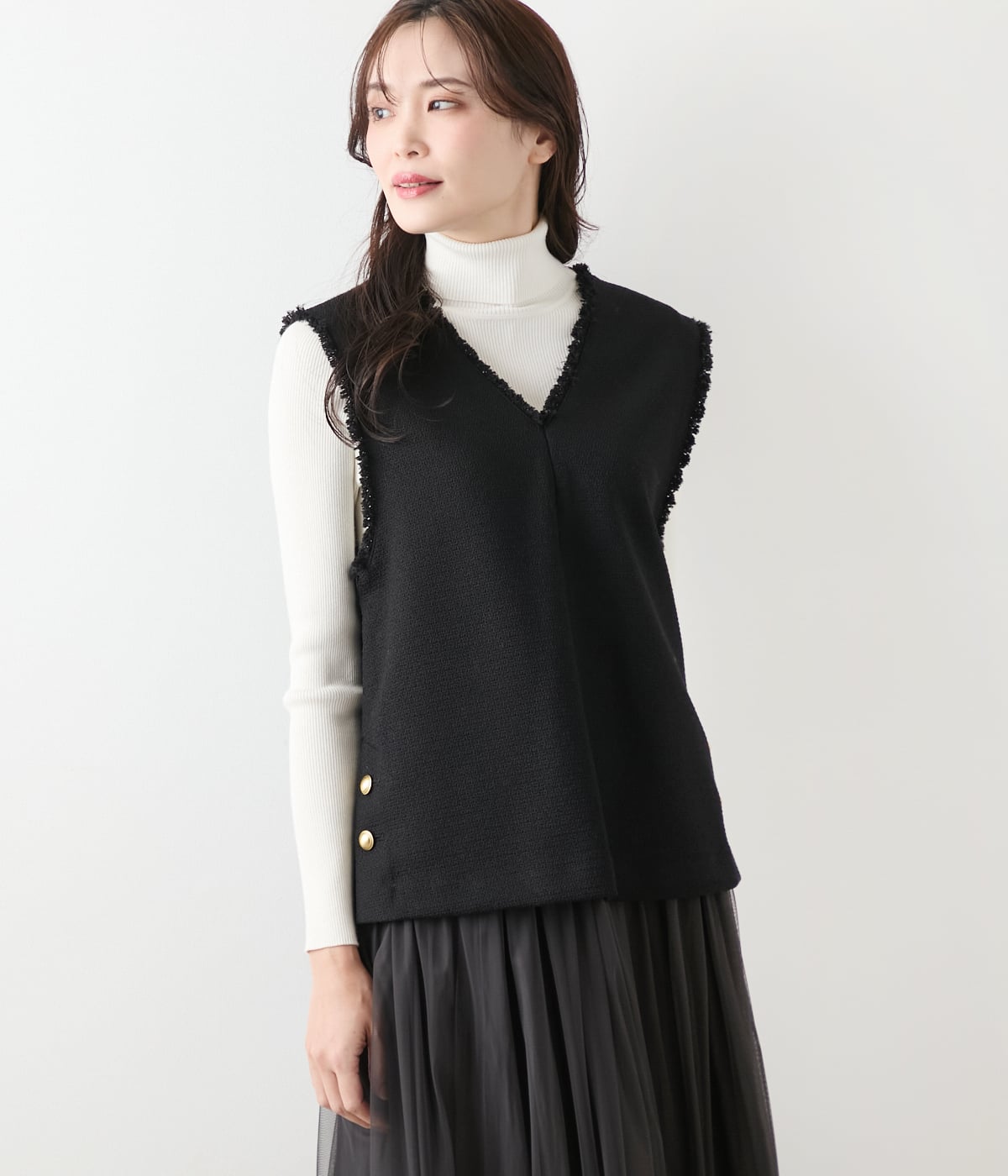 【WEB限定】DONEEYU(ドニーユ) ツィードフリンジジレ