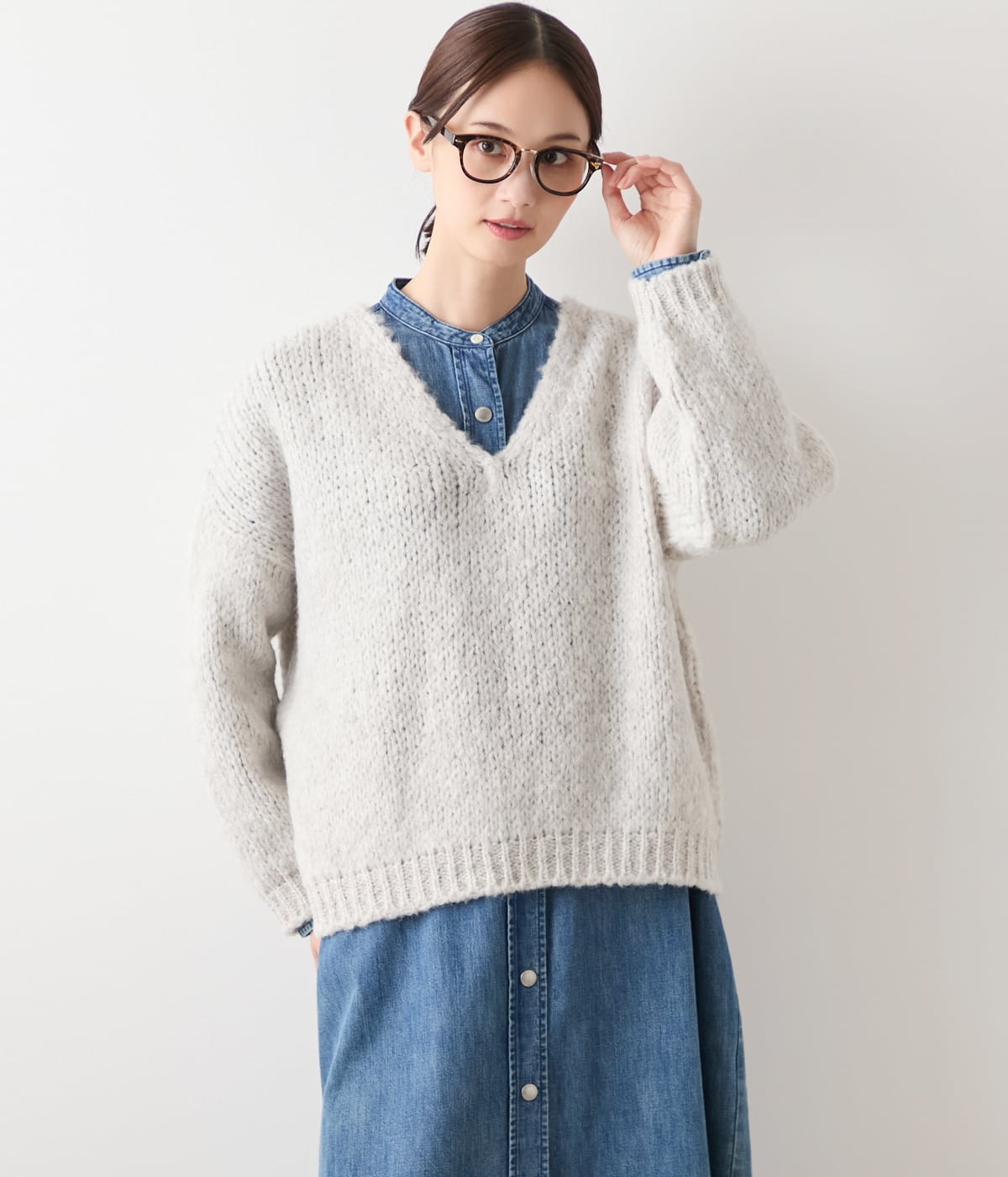 【WEB限定】TRICOTS JEAN MARC(トリコット・ジーン・ マルク) モヘヤ混Vネックニットプルオーバー