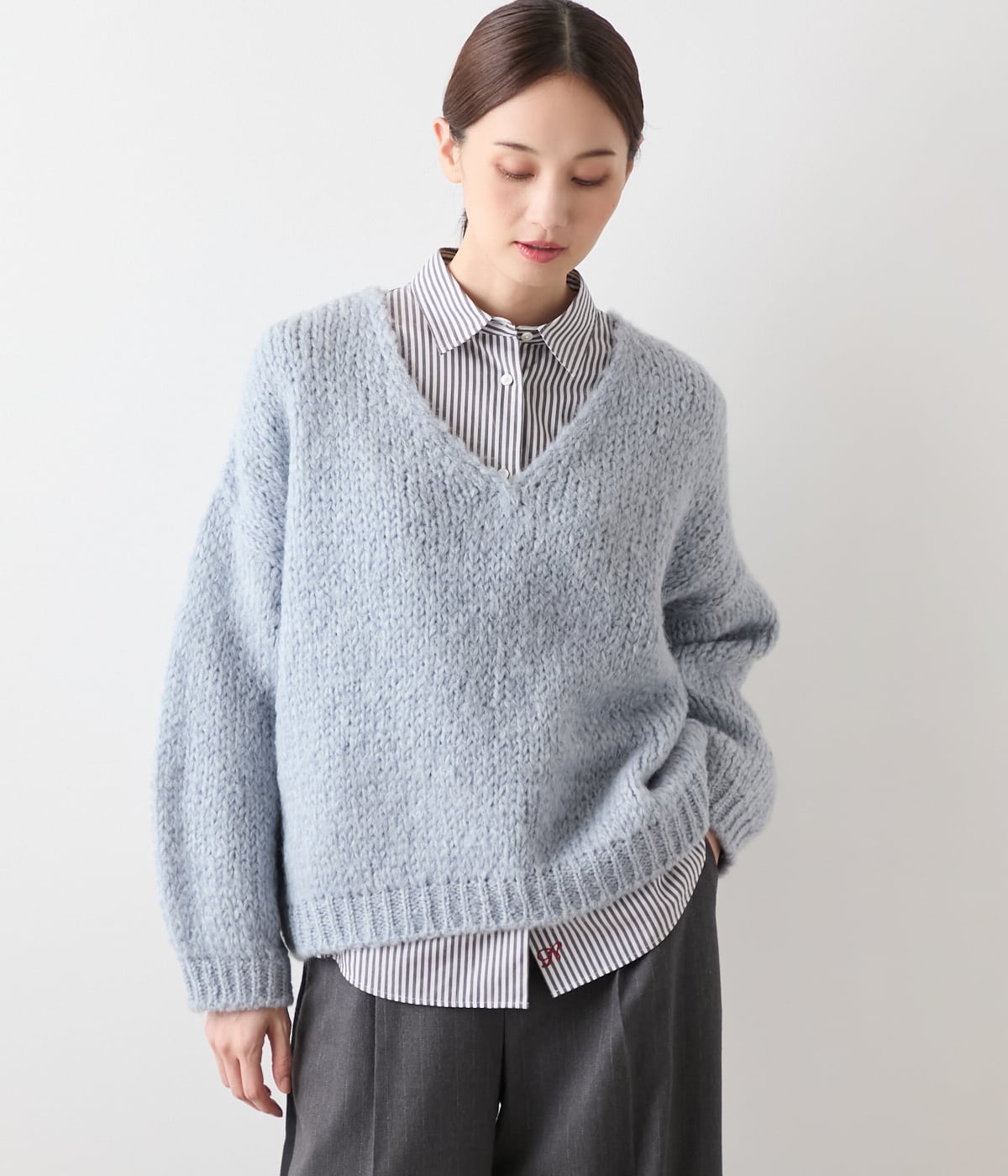【WEB限定】TRICOTS JEAN MARC(トリコット・ジーン・ マルク) モヘヤ混Vネックニットプルオーバー