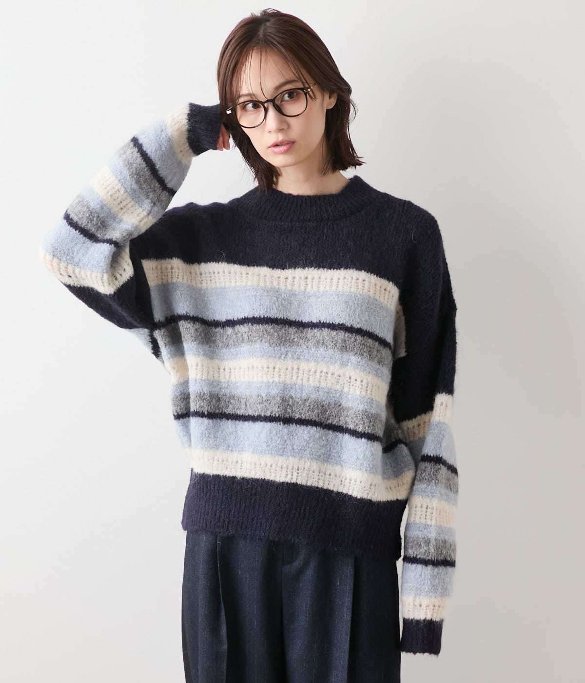 【WEB限定】TRICOTS JEAN MARC(トリコット・ジーン・ マルク) モヘヤ混ハイネックボーダーニット
