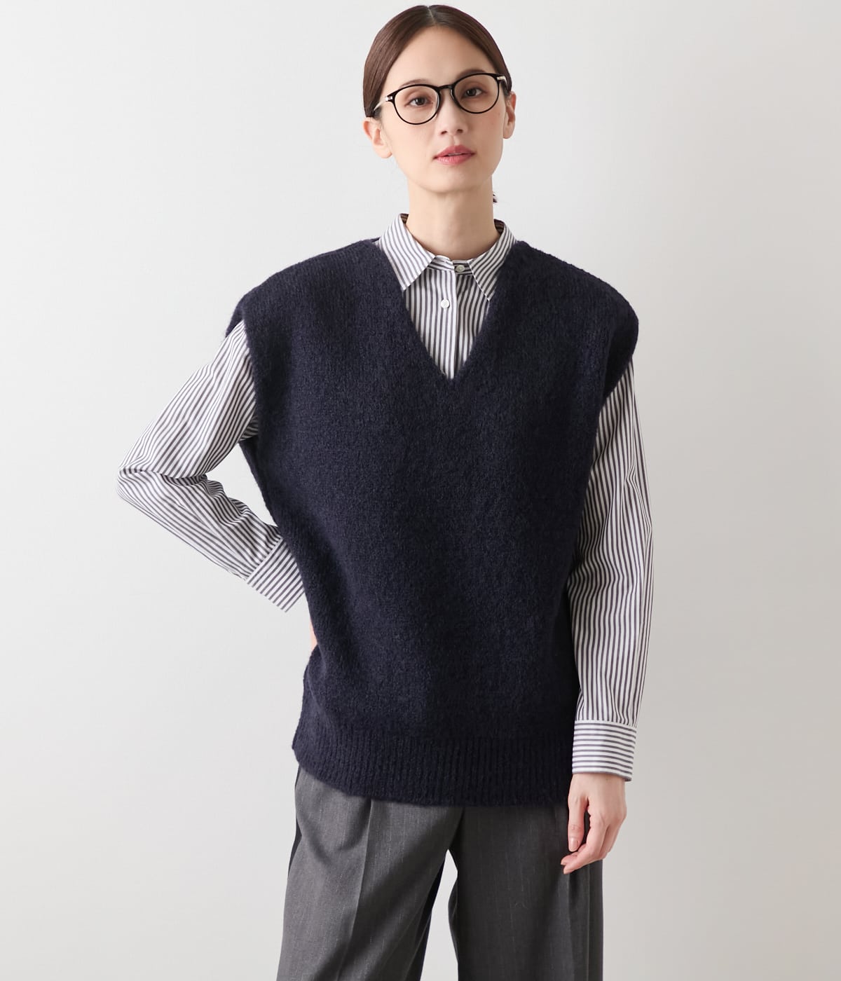 【WEB限定】TRICOTS JEAN MARC(トリコット・ジーン・ マルク) モヘヤ混Vネックニットベスト