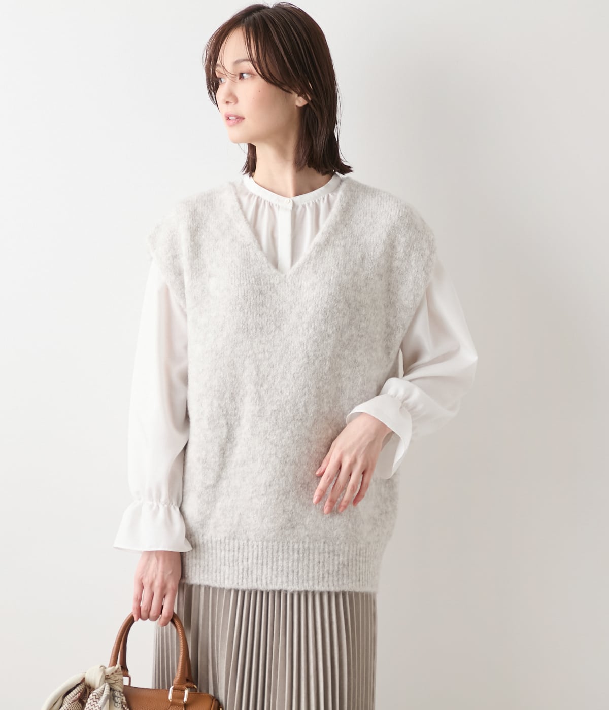 【WEB限定】TRICOTS JEAN MARC(トリコット・ジーン・ マルク) モヘヤ混Vネックニットベスト