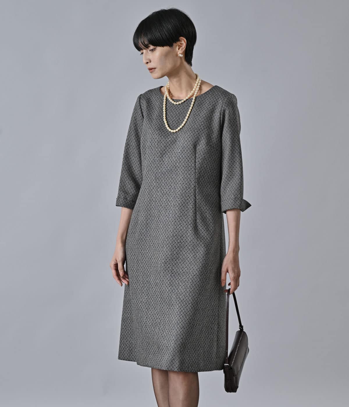 MARZOTTO ダイヤジャカード 7分袖Aラインワンピース