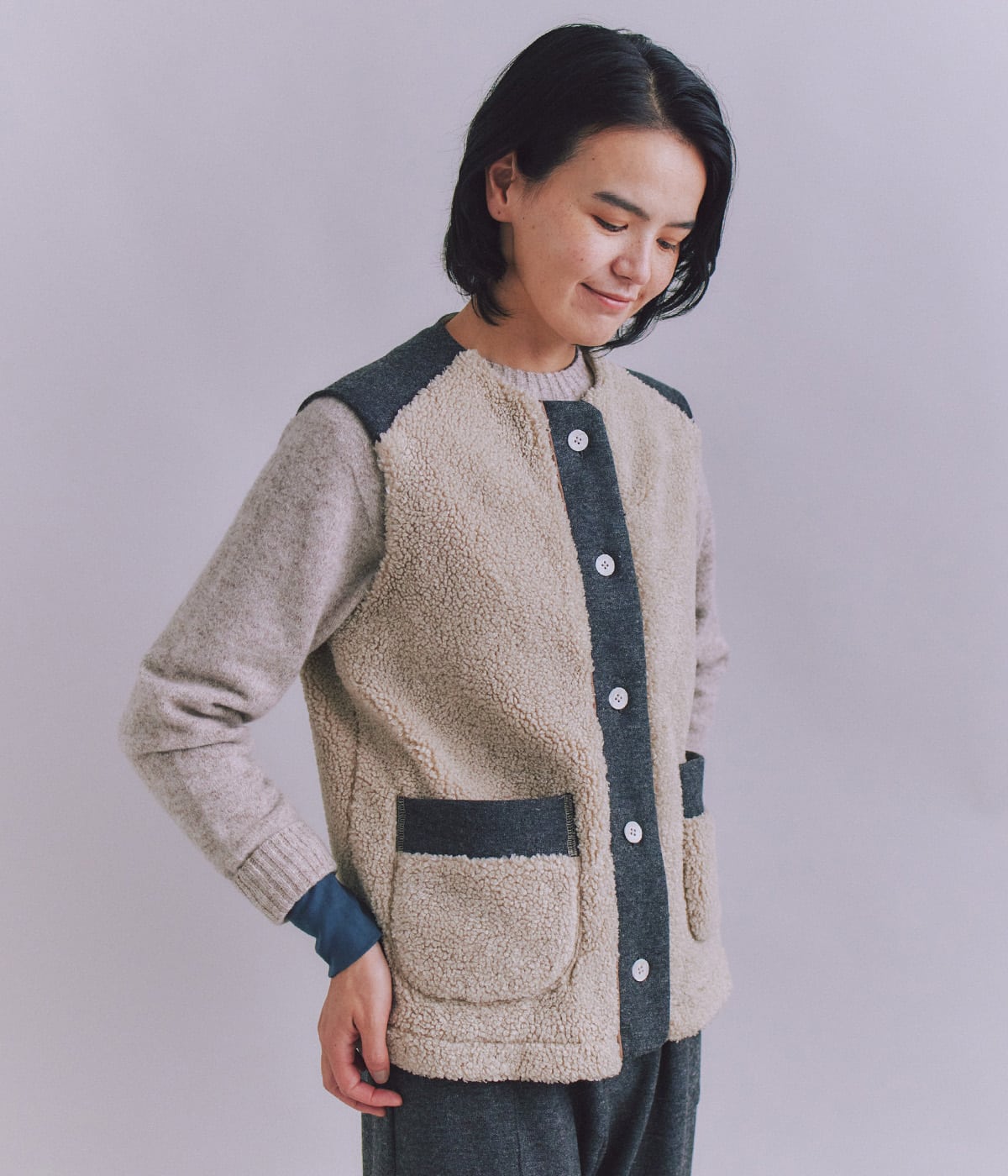 Eco Fur 切り替えボアベスト