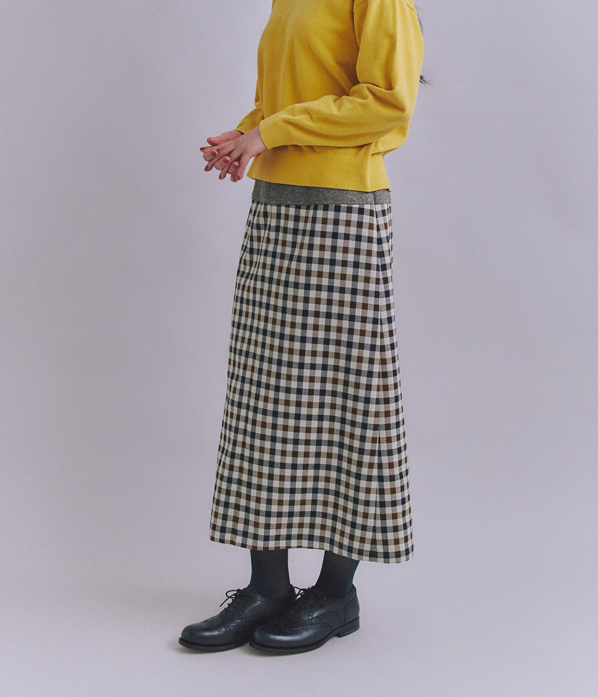 【ウォッシャブル】Woolish Block Check 切替スカート