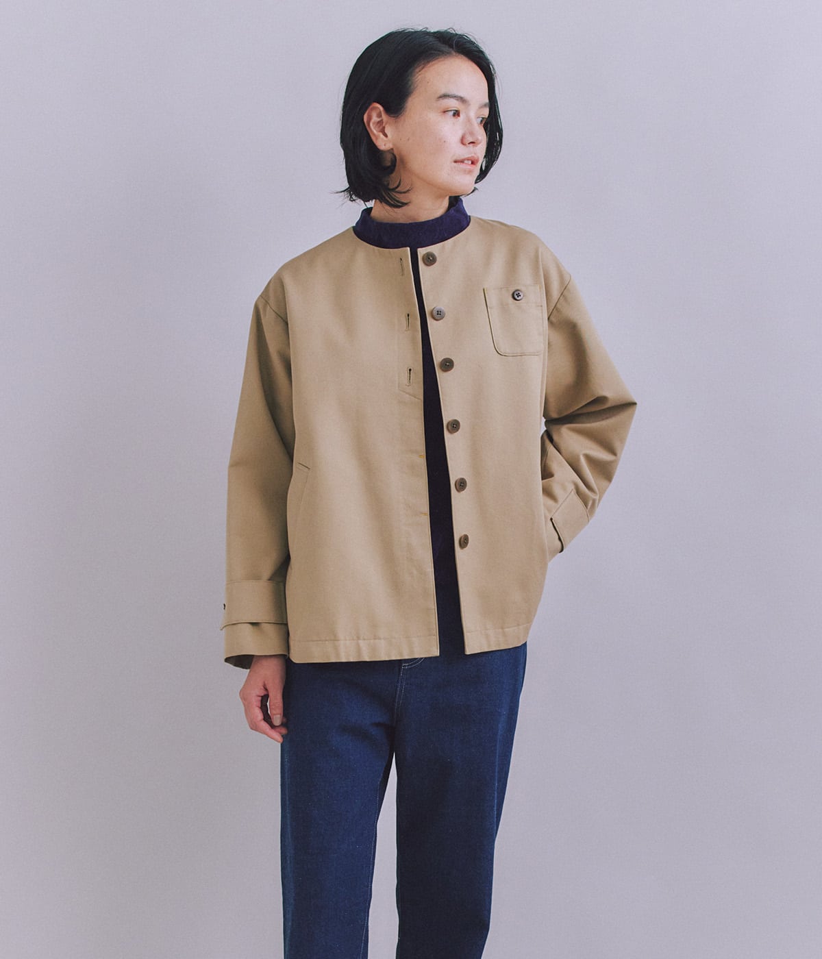 Coated Cotton Poly Twill ヘンリーハーフコート