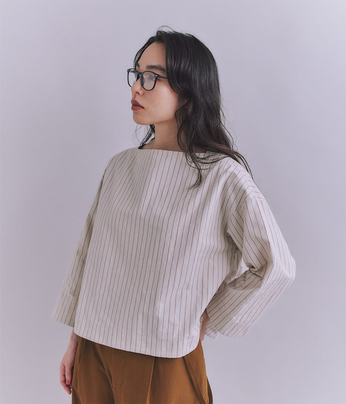 Cotton Linen Double Stripe ガゼット付ブラウス