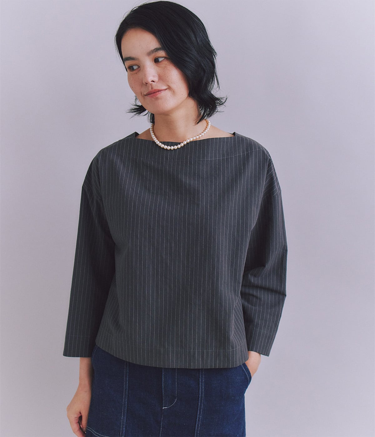 Cotton Linen Pin Stripe ガゼット付ブラウス