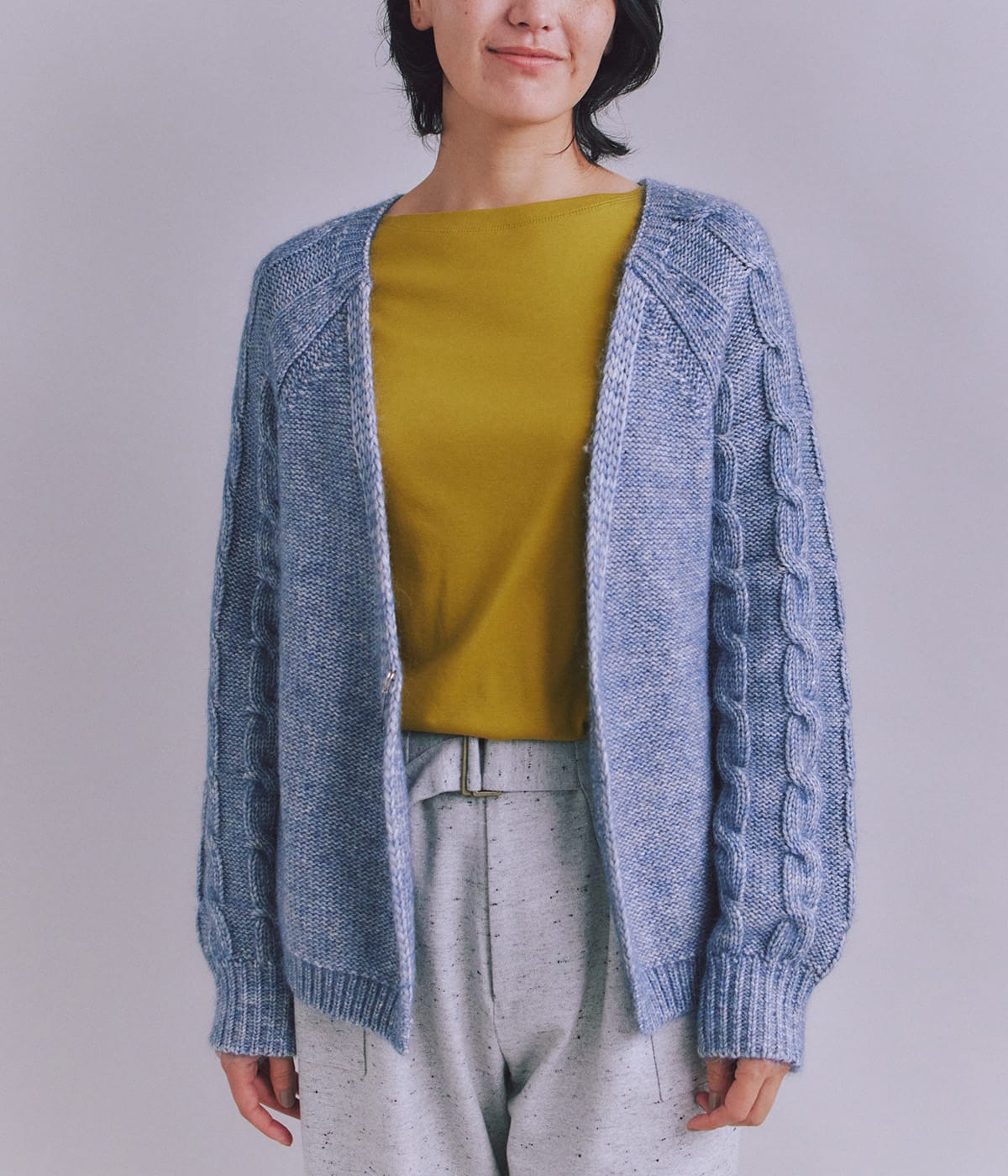 Cotton Alpaca ケーブルラグランニットカーディガン(37716751